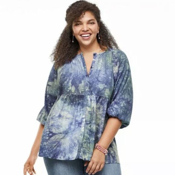 CAbi Woodstock Top Style Number 5714 tie dye peplum hippie bohemian linen blouse - Picture 2 of 8